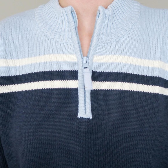 Vintage 90s Blue Striped Quarter Zip Sweater - Picture 3 of 5